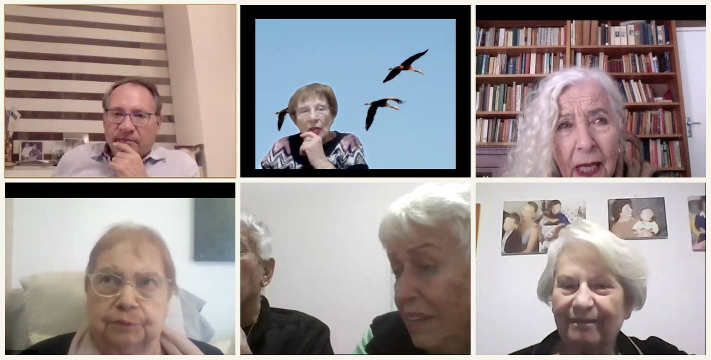 Six real Life Story interviews in progress, Danny Zach first, storytellers on video calls from their own homes.